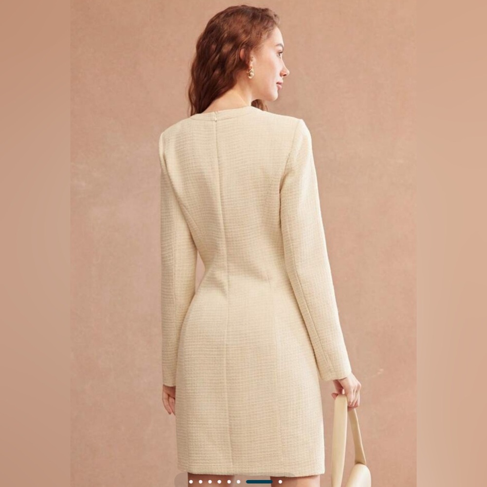 MOTF Double Breasted Bodycon Dress. Size medium. Ivory tweed with gold buttons. - Picture 2 of 10